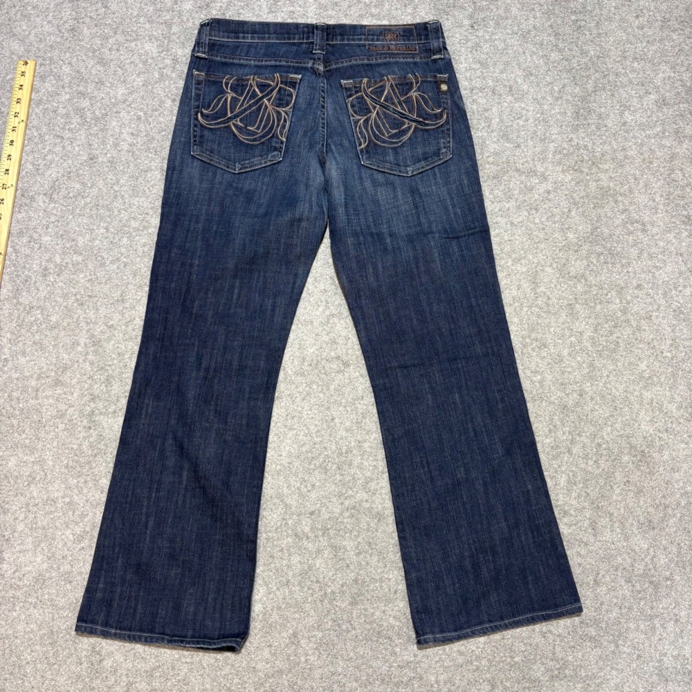 Rock & Republic Mens 32 Dark Wash Bootcut Jeans Embroidered Logo Blue Denim